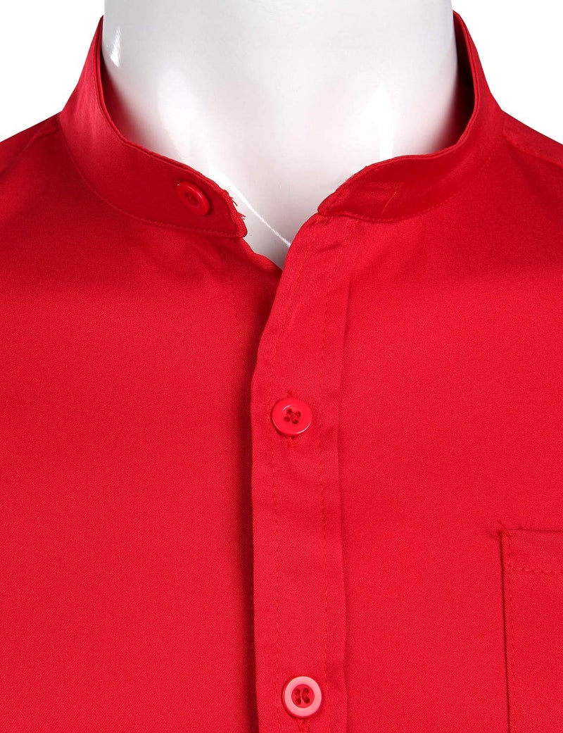 ZEROYAA Men's Banded Collar Slim Fit Long Sleeve Casual Button Down Dress Shirts with Pocket ZLCL09 Red X-Large - Image 3